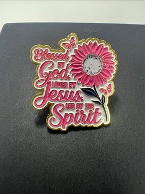 Pink Floral 'Blessed by God, Loved by Jesus, Led by the Spirit’ Enamel Pin